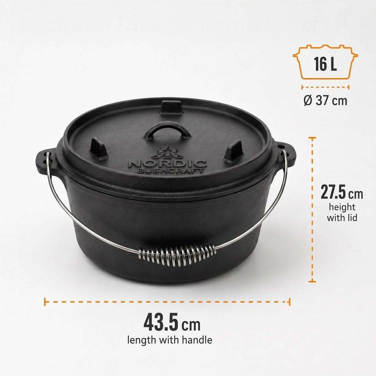 Nordic Bushcraft - 16L Dutch Oven Støbejernsgryde-2-XtraGrej
