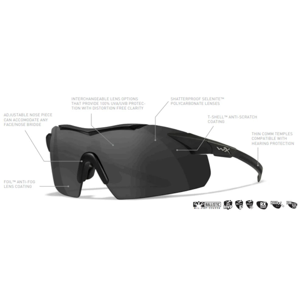 Wiley X - VAPOR COMM 2.5 Ballistiske Briller // Sandfarvet Stel - 3 Linser Grå/Klar/Orange-12-XtraGrej