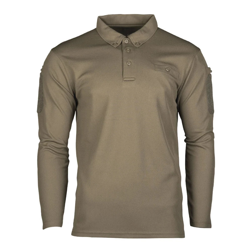 Mil-Tec - Tactical Quickdry Langærmet Herre Polo // Olivengrøn-1-XtraGrej