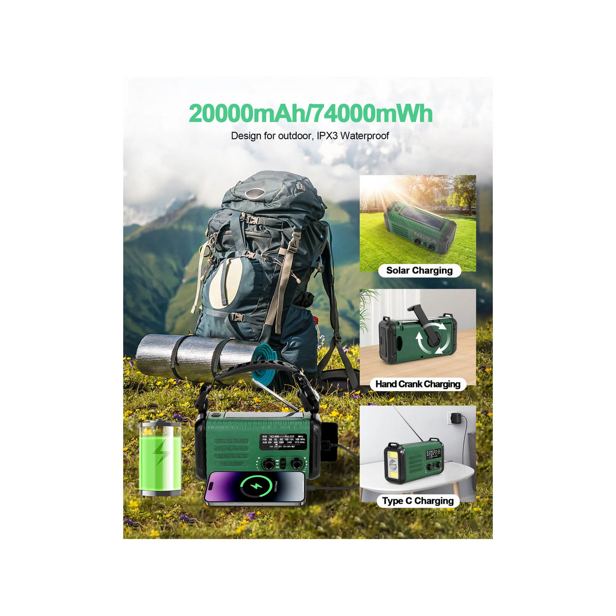 Sunny Hiker - Nødradio m. Powerbank 20.000 mAh-8-XtraGrej