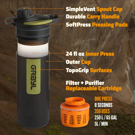 Grayl - Geopress Flaske Med Vandrensefilter 710ml // Sort Camo-6-XtraGrej