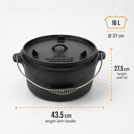 Nordic Bushcraft - 16L Dutch Oven Støbejernsgryde-2-XtraGrej