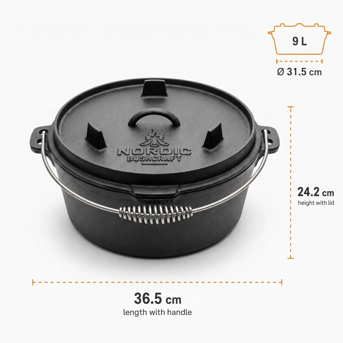 Nordic Bushcraft - 9L Dutch Oven Støbejernsgryde-3-XtraGrej