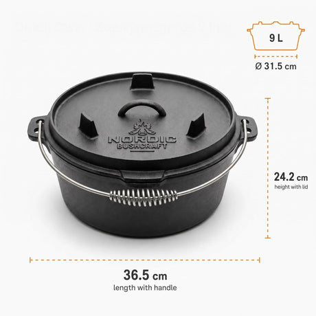 Nordic Bushcraft - 9L Dutch Oven Støbejernsgryde-3-XtraGrej