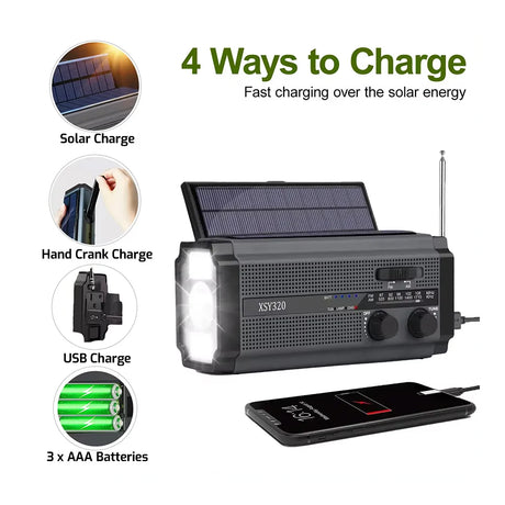Sunny Hiker - Nødradio m. Powerbank 5.000 mAh (Kan bruge 3xAAA Batterier) // Sort-2-XtraGrej