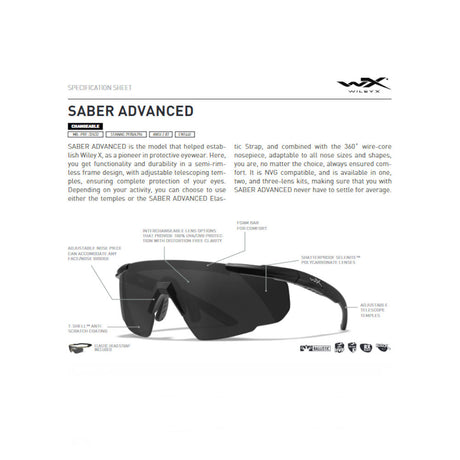 Wiley X - Saber Advanced Ballistiske Briller i Sort // Grå/Orange - 2 Linser-3-XtraGrej